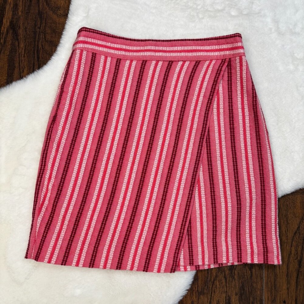 LOFT Pencil Skirt 0 Pink Textured Stripe Cotton Blend Women's